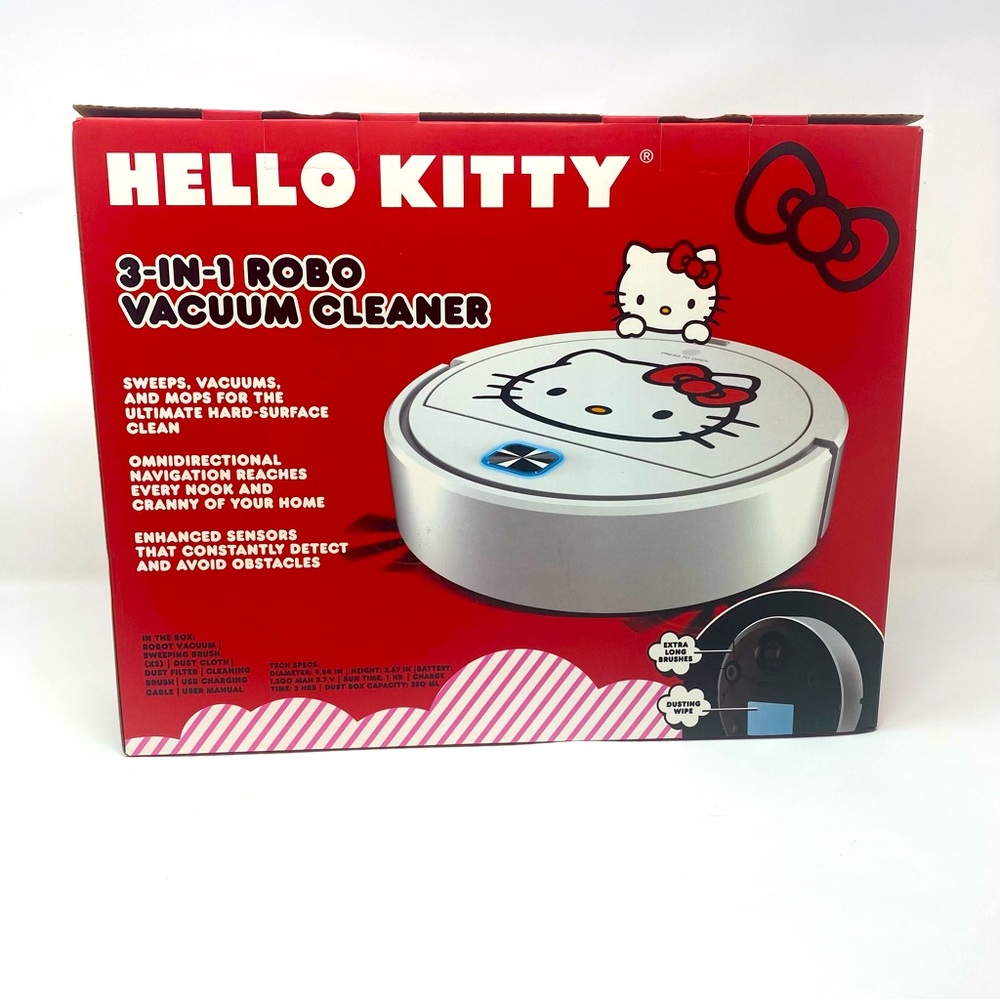 Sanrio Hello Kitty 3-in-1 Robo Robot Vacuum Cleaner Sweeps Mops White NEW